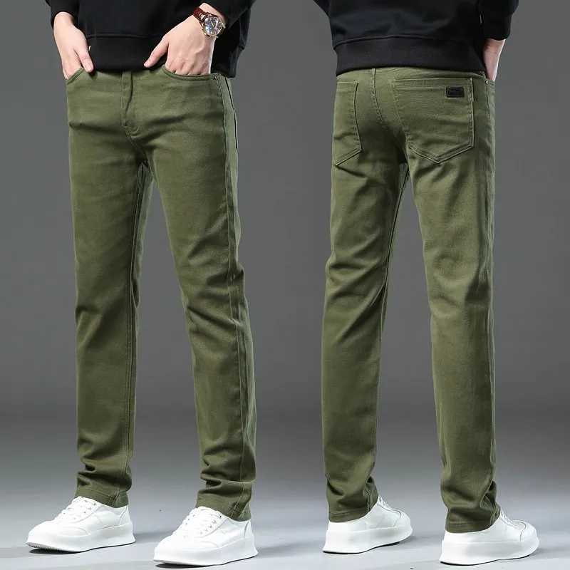 Denim Jeans For Men Coffee Green Black Straight Cotton Stretch Comfort Casual Pants Solid Cool Business Plus Size 28-42 44X241009