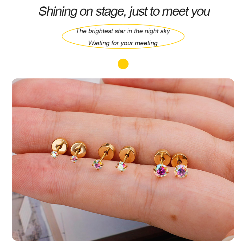 TUPMI G23 Titanium Earrings for Sensitive Skin Flatback 5A+AB Cubic Zirconia Stud Earrings 14K Gold Hypoallergenic Nap Earrings for Women 2-5mm