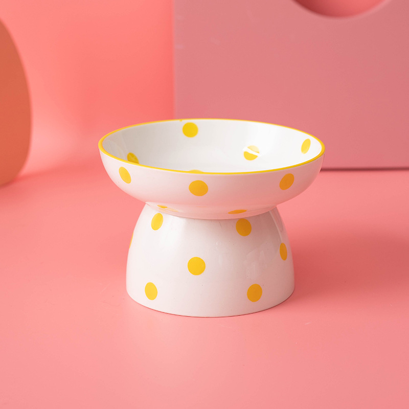 Cat and dog bowl ceramic high foot spine protection pet bowl slanted mouth cat and dog basin easy to clean ceramic pet food basin