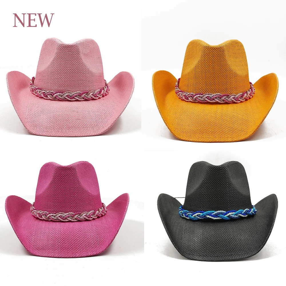 Summer Straw Hat Womens Fashion Cowboy Pink Mens Western Travel Sunshade 241009