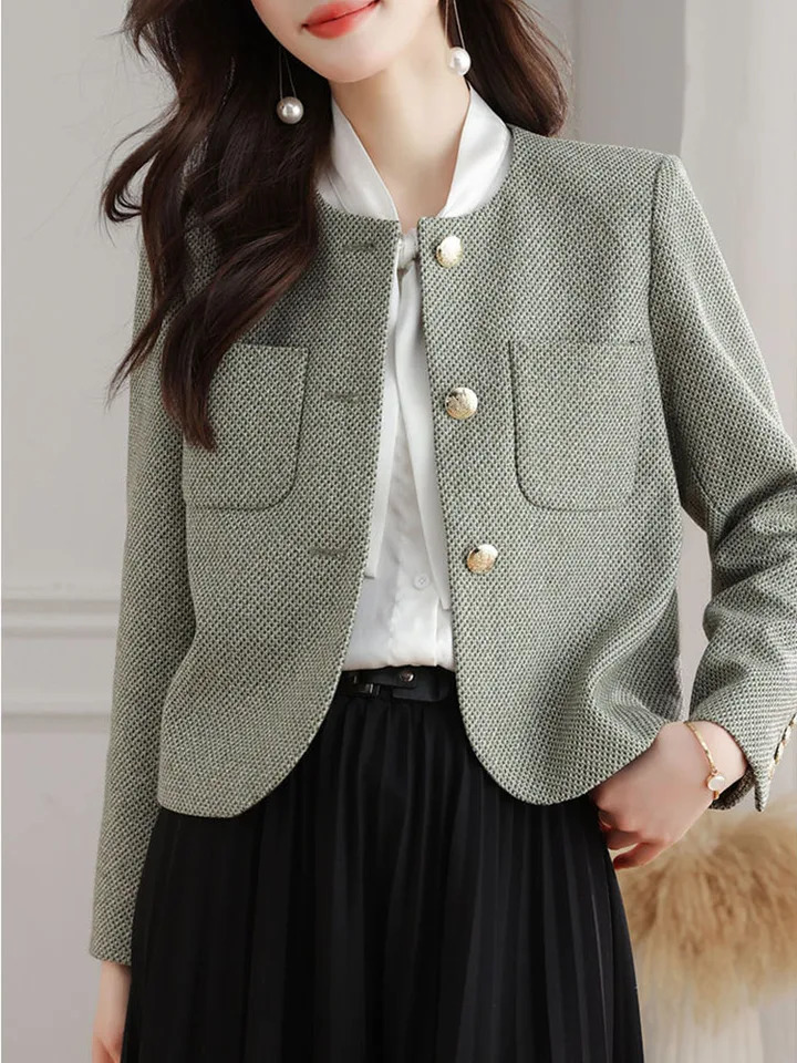 Jmprs Korean fashion coarse woolen jacket womens casual fashion long sleeved elegant jacket sweet O-neck womens autumn and winter jacket style 240930