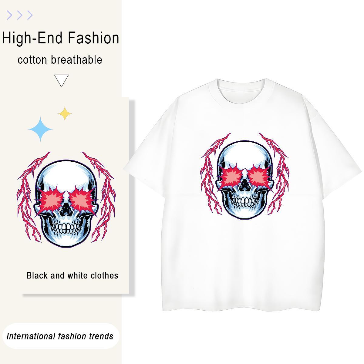 Fashion Women T Shirts 230g Pure Cotton Crew Neck Breathable Casual skull Couples T Shirts Popular Black Oversized Tees