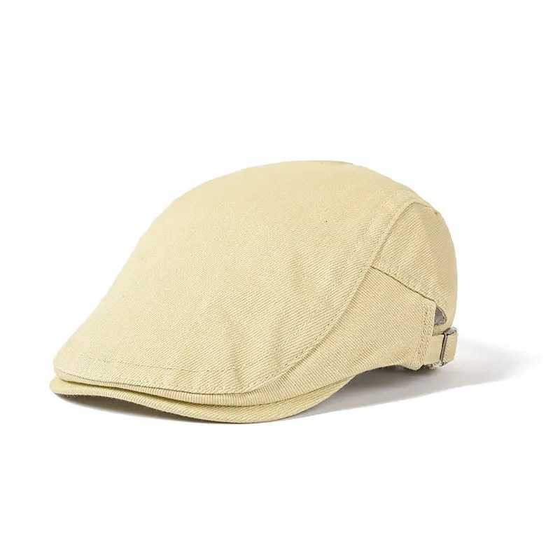 Cotton button flat top hat for men and women painters beret 241009