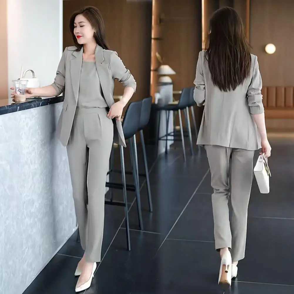 High waisted pants set elegant womens business suit with a lapel cardigan high waisted pants vest professional office W241009