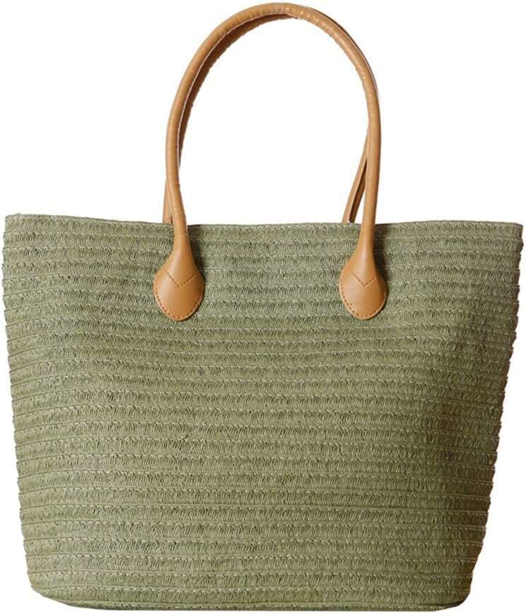 Women's Classic Straw Summer Beach Shoulder Bag Handbag Tote With PU Leather Straps Handmade Purse