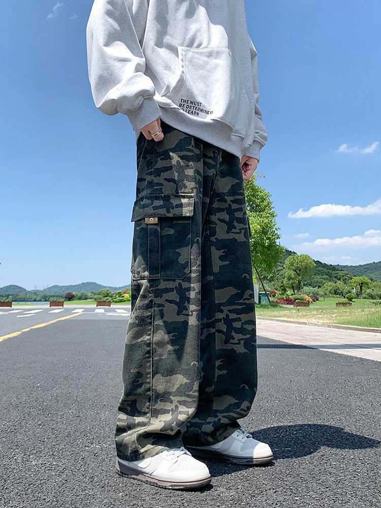New fashion camouflage cargo casual pants mens loose straight waist mens pants W241009
