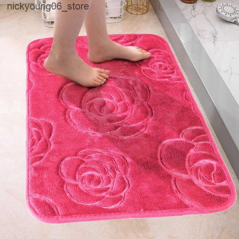 Non-Slip Bath Mats Rose Coral Fleece Bath Floor Mat Soft Absorbent Machine Washable Carpet Shower Doormat Bathroom Rug Quick Dry Non-Slip Area Mat L24