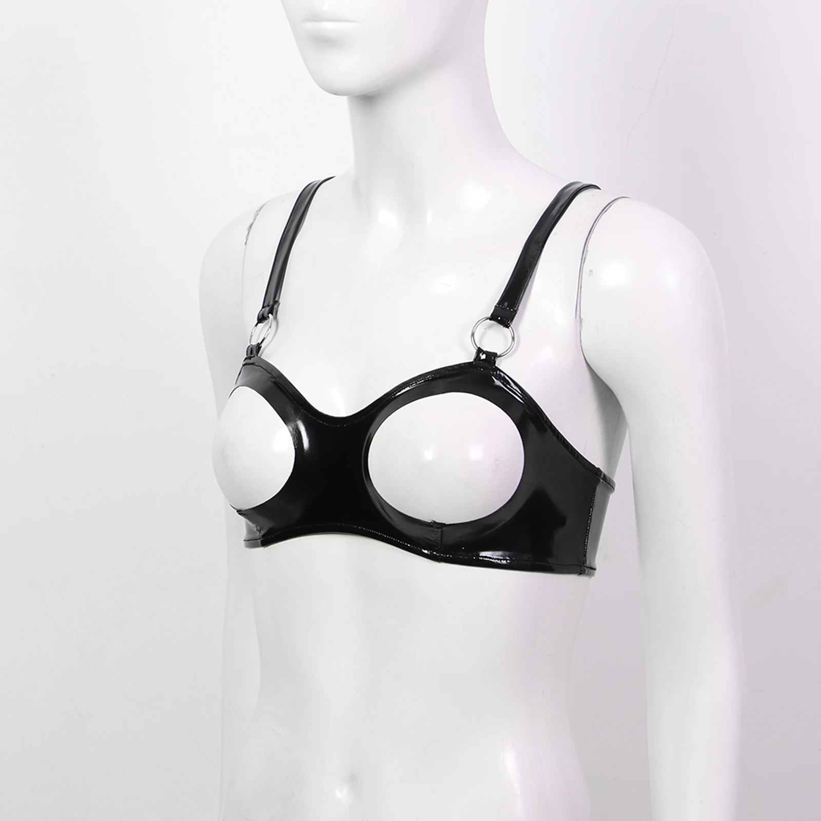 Sexy Open Cup Bra Top Womens Wet Appearance Patent Leather Cup No Exposed Breast Bra Underwear Exotic Strap Latex Club Dress 241008