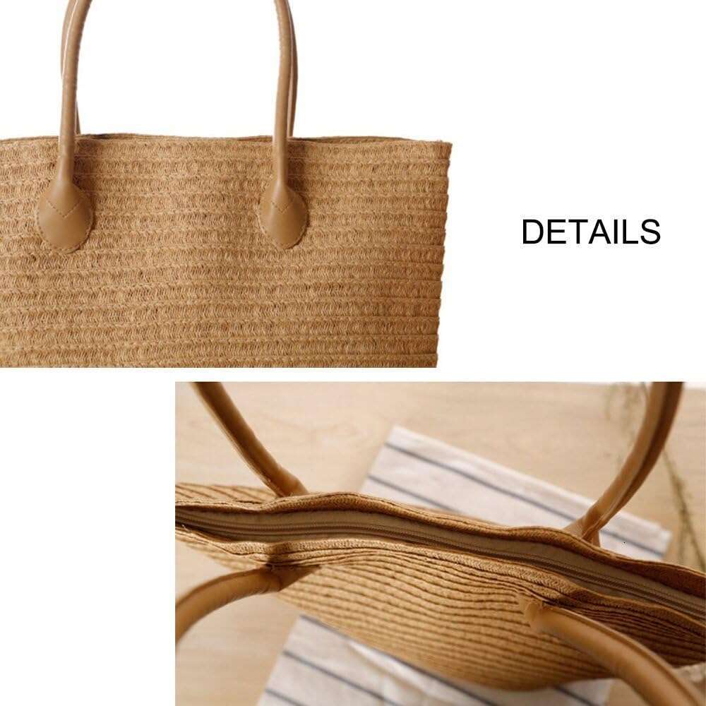 Women's Classic Straw Summer Beach Shoulder Bag Handbag Tote With PU Leather Straps Handmade Purse