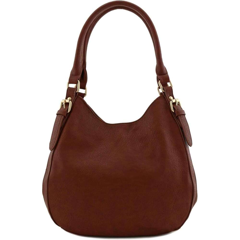 Lightweight 3 Compartment Faux Leather Medium Hobo Bag