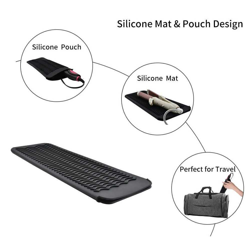 1PCS Silicone Heat Resistant Mat Pouch for Hair Straightener Curling Iron Flat Iron and Hot Hair Tools BlackXJ241010
