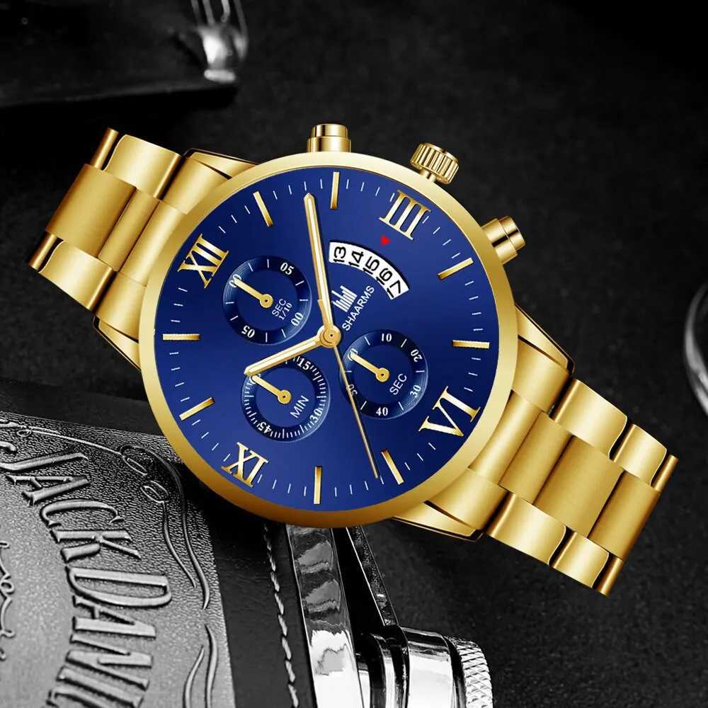 Mens Fashion Business Quartz Watch Fashion Fake Three Eye Six Pin Calendar Men Watch Stainless Steel Belt Men WatchesX212