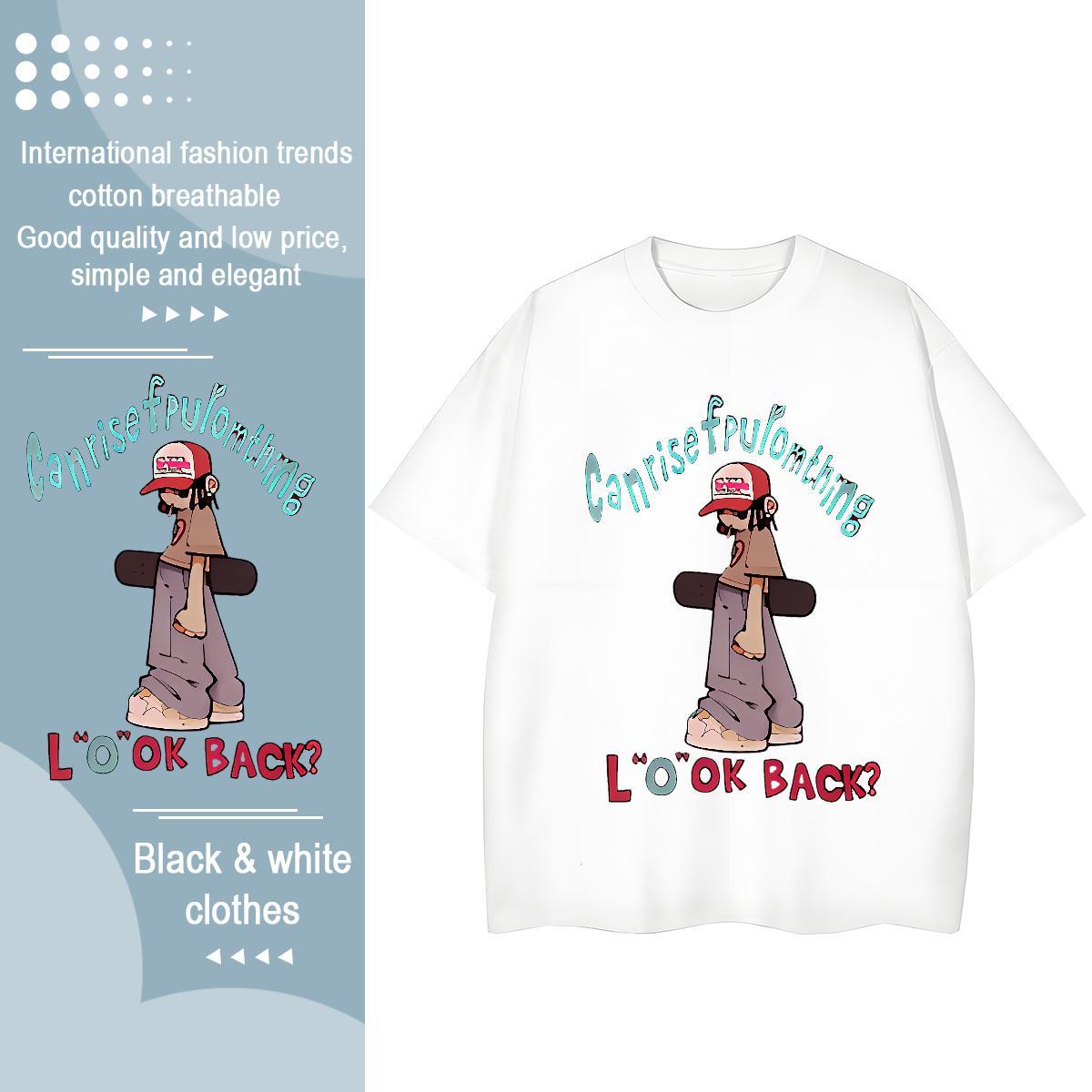 Fashion New T-Shirts 230g Pure Cotton Crew Neck Breathable Daily Wear character Lady T shirt Nice Black Oversized Clothes