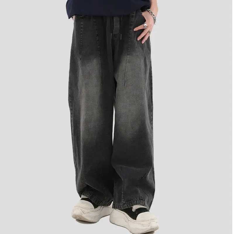 Street trend straight leg jeans for men and women spring American hip-hop personality retro loose wide leg casual pants y2kX241009