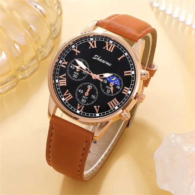 Fashion Mens Sports Watches Man Business Quartz Wristwatch Luxury Brown Leather Bracelet Men Casual Luminous Clock WatchX241010