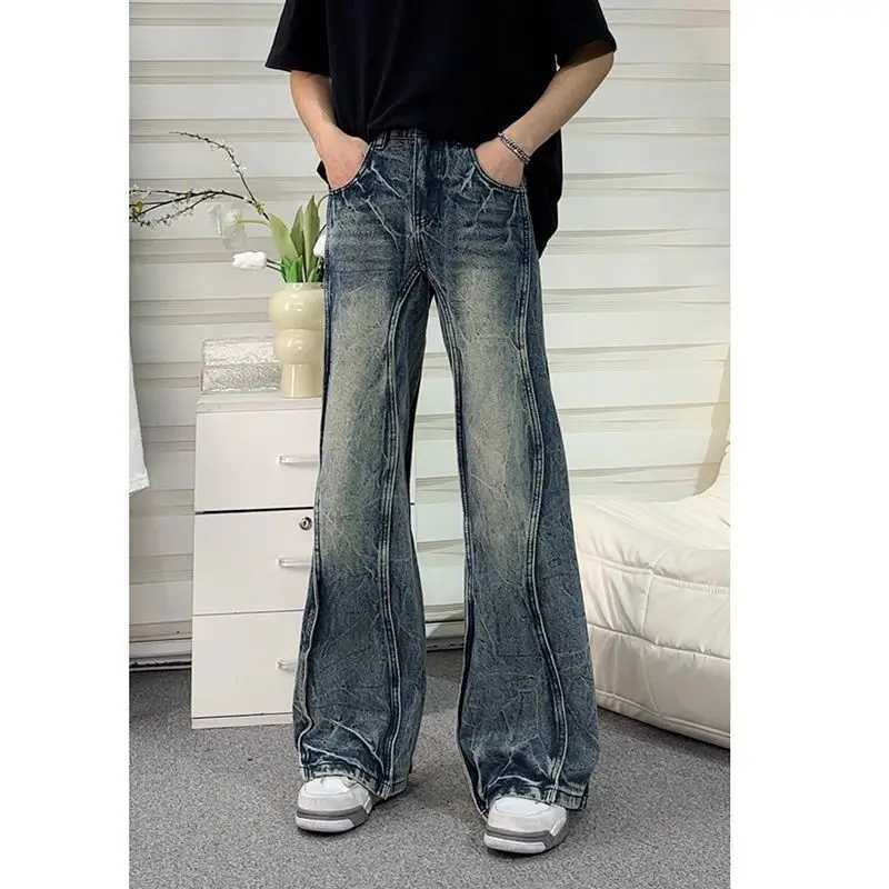 American style trendy and personalized straight leg washed denim pants for men and women hip-hop loose and wide leg casual pantsX241009