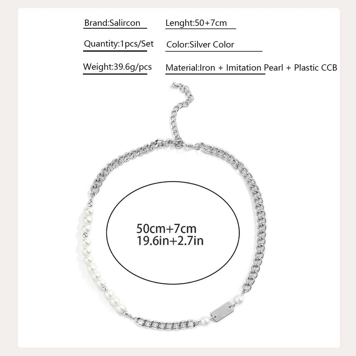 Hip Hop Asymmetric Curb Cuban Link Chain Necklace For Men Classic Imitation Pearl Beaded Collar High Quality Neo-gothic JewelryX241009