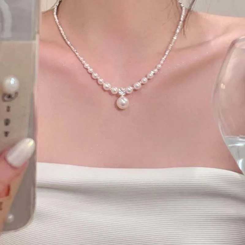 New Fashion Pearl Droplet Necklace for Women Minimalist Design String Bead Collarbone Chain Wedding Jewelry GiftsX241009