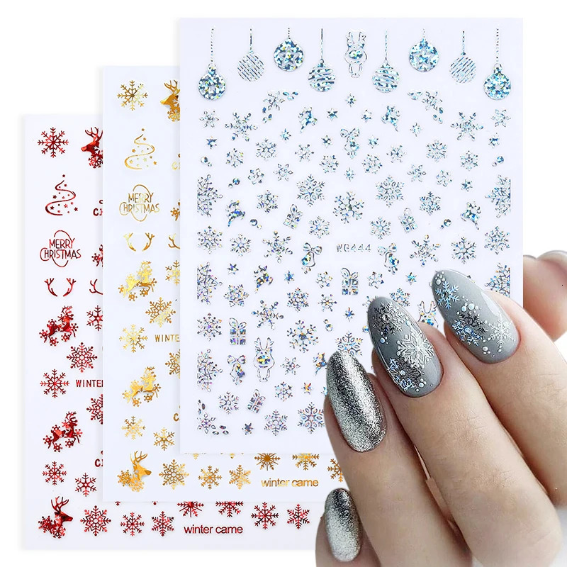 Christmas 3D nail stickers snowflake patterns nail art stickers fluorescent Christmas and winter sliders nail charm 241008