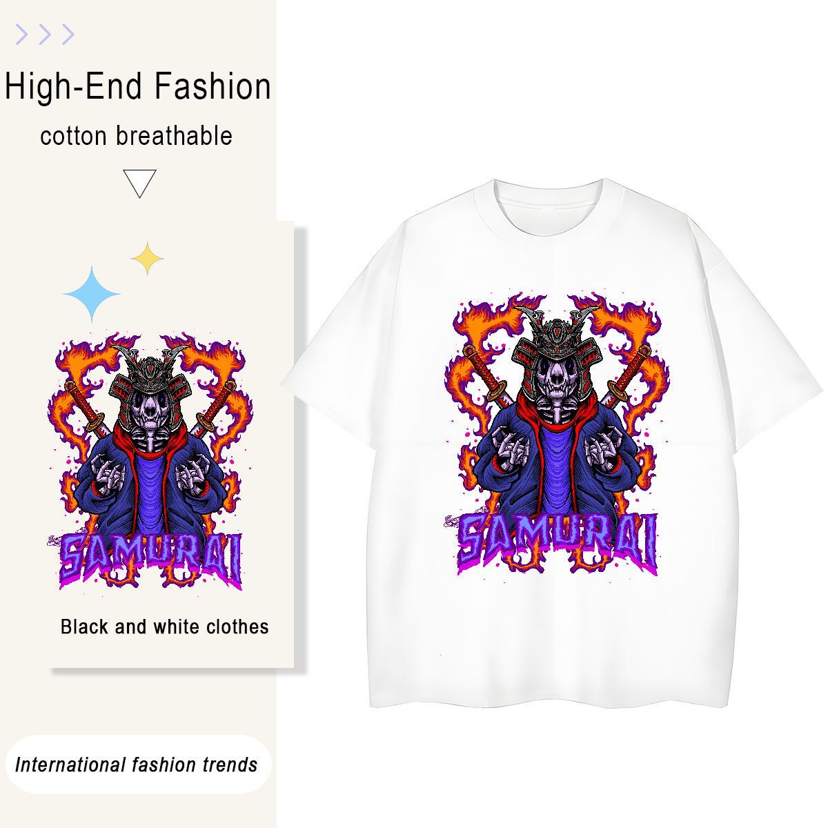 New T-Shirts for Women 230g Pure Cotton Crew Neck Casual Sport skull Womens Tshirts Comfortable Anime Oversized Tees