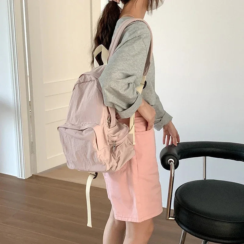Vintage Multi Pocket Mochila Nylon Canvas Mujer Large Capacity Backpack Travel Bolsa Casual Zipper Bag 241008
