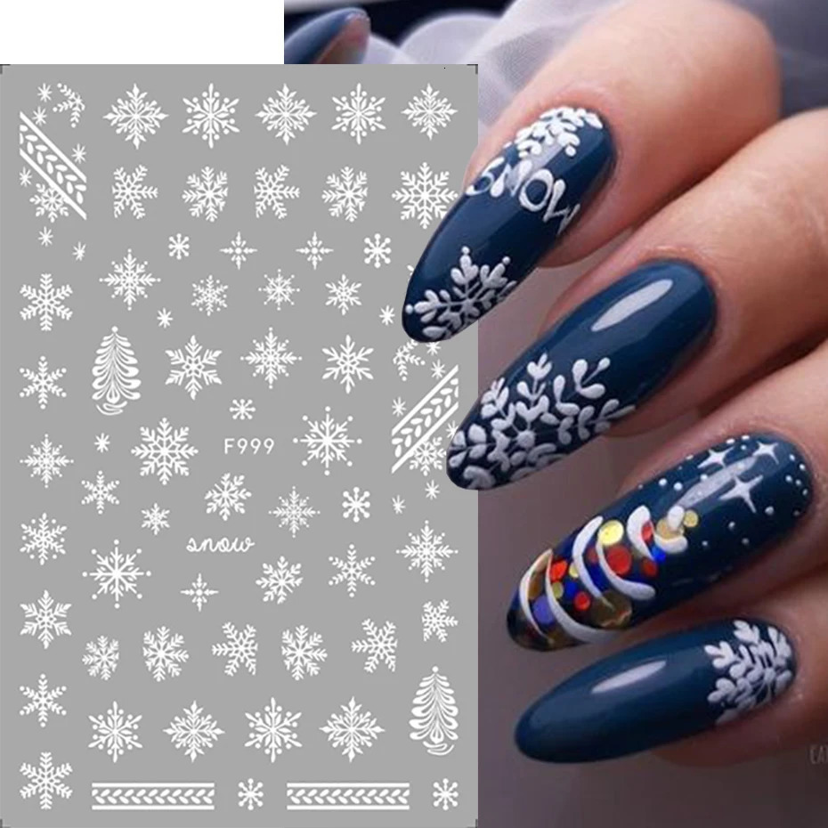 3D White Snowflake Nail Sticker Winter Snow Star French Sticker Self adhesive gel Polish DIY Christmas Decoration 241008