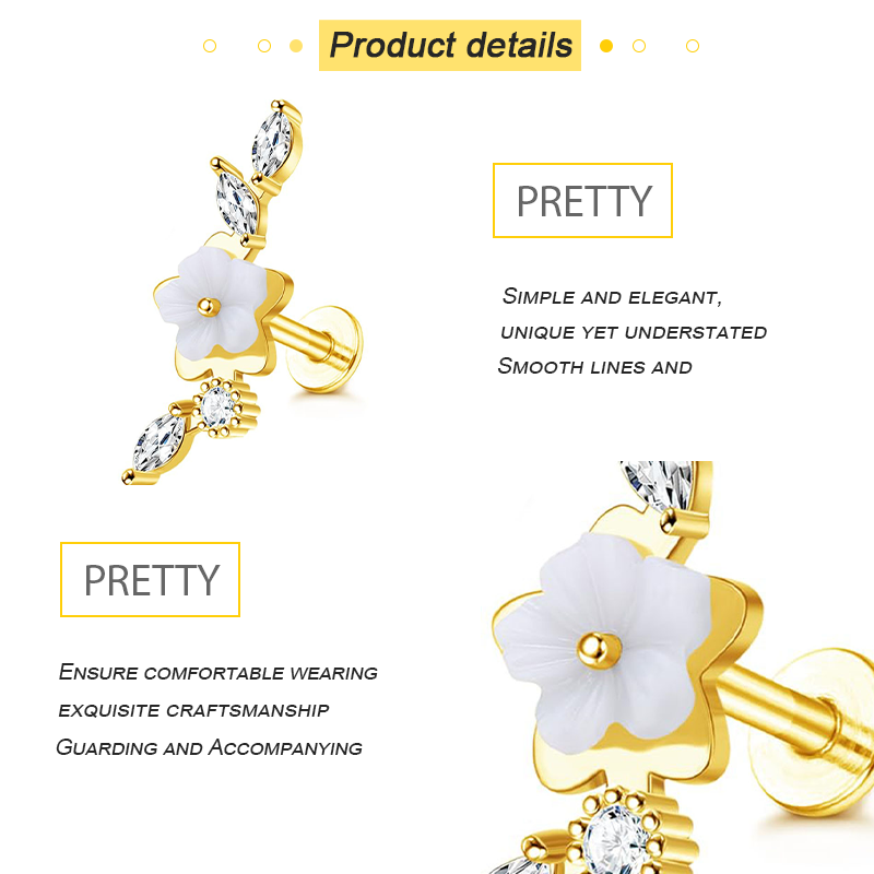 G23 Titanium Cartilage Earrings for Women 16G Pure Titanium Flat Back Stud for Sensitive Ear 14K Gold Cartilage Internally Threaded Conch Helix Pierci