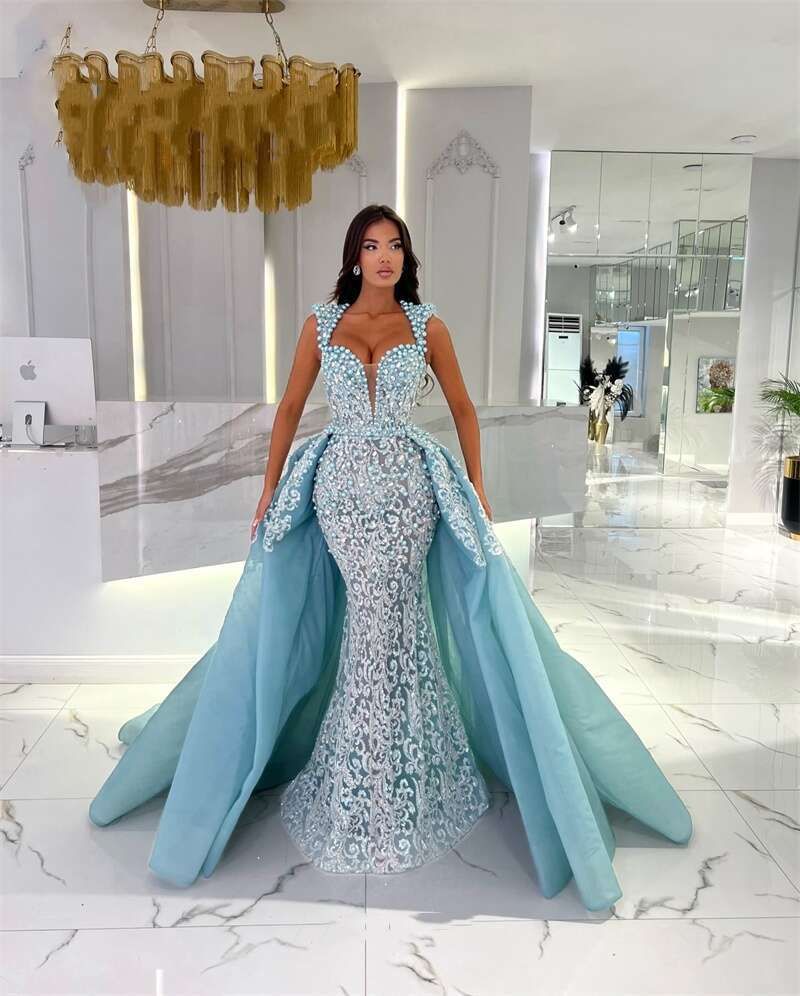 Aso Ebi Crystals Beaded Mermaid Prom Dress Sequined Lace Evening Formal Party Second Reception Dresses Custom Made