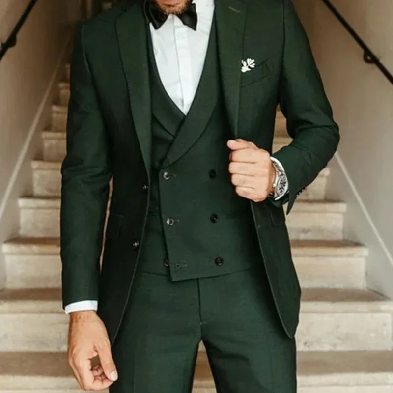 Italian Suits For Men Slim Fit Groomsmen Wedding Groom Tuxedo 3 Pcs Business Jacket With Double Breasted Vest Pants 2024