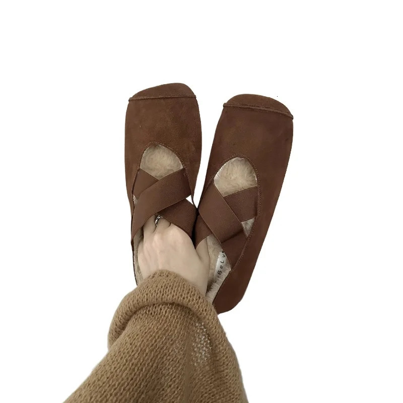 Autumn/Winter Cotton Shoes Cross Belt Mary Jane Womens Shoes Kai Si Mi Square Hair Shoes Womens Shoes 241007
