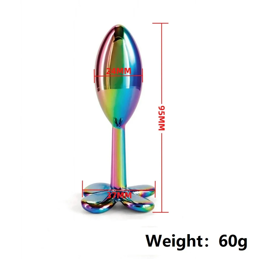 Colorful Metal Anal Beads Butt Plug Small Anal plug Stimulator Four Leaf Cover Rose Rainbow Gun Anal Sex Toy For Men Women 241010