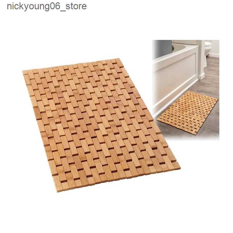 Non-Slip Bath Mats Natural Bamboo Wood Bath Mat Bathroom Sauna Spa Bathtub Kitchen Accessories Foldbale Bamboo Bath shower Mat with Non Slip L240910