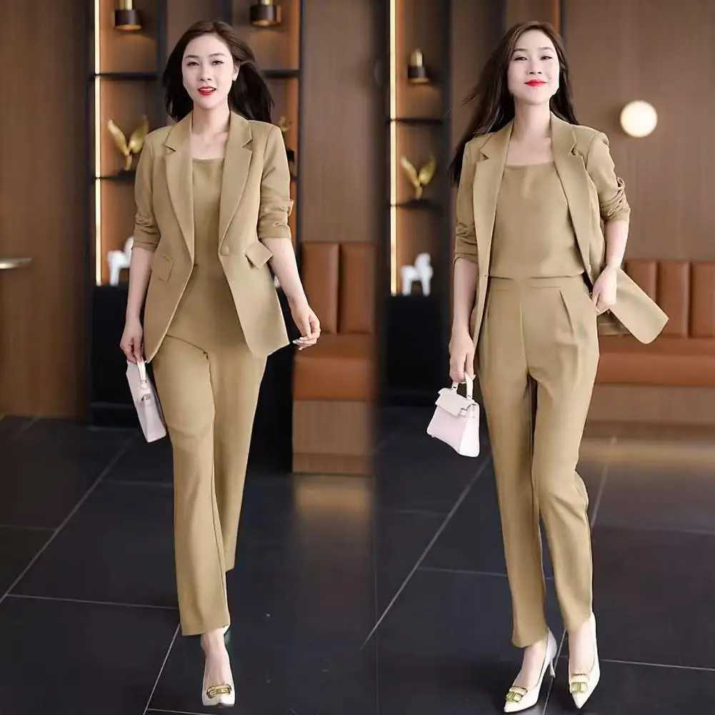 High waisted pants set elegant womens business suit with a lapel cardigan high waisted pants vest professional office W241009