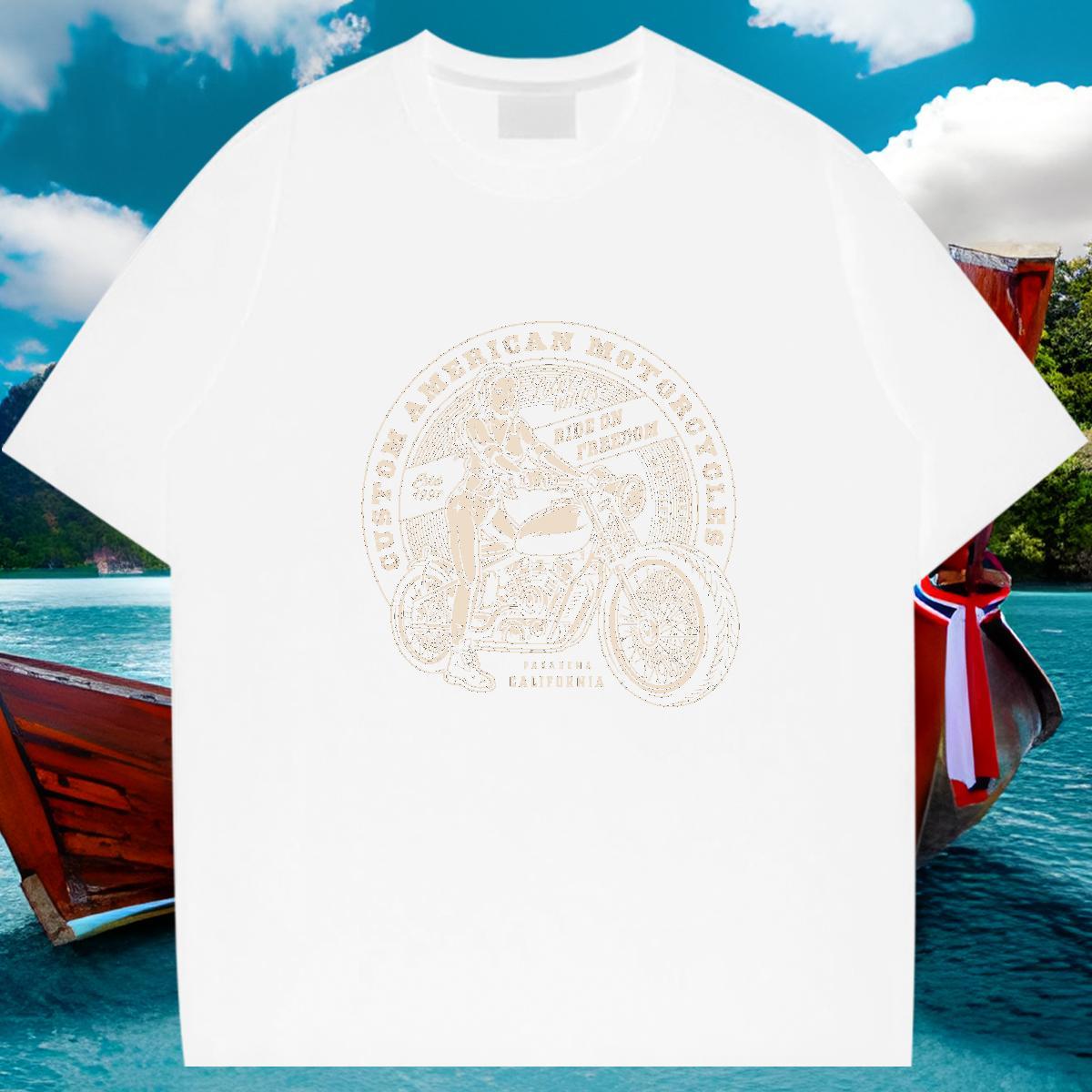 Loose Fit Men T Shirts 100% Cotton 230g Motorcycle High Street Hip Hop Plus Size Cartoon Breathable Crew Neck Men Tshirts Fashion Design Tees Shirts