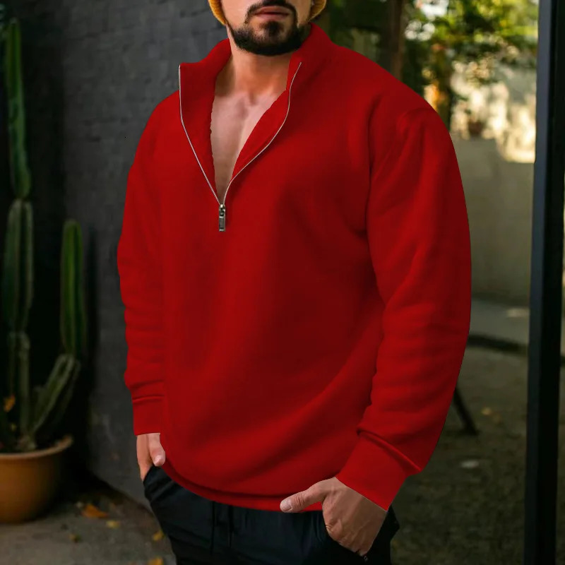 Mens Half Zipper Sweatshirt Thick Suitable for Hoodies Sweaters and AutumnSpring Solid Color Turtle Neck Tops 241010