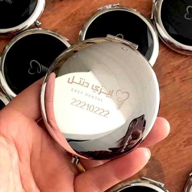 Customized personalized rose gold handheld bathroom folding compact makeup mirror portable double-sided bridesmaid wedding party gift W240813