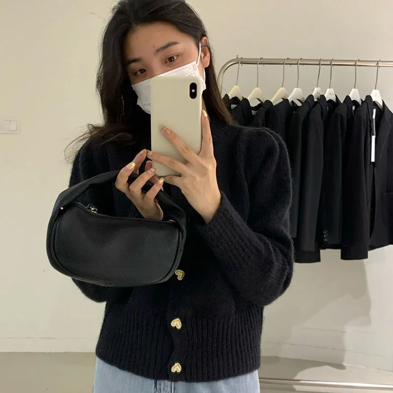 Biyaby Sweet Heart Buttons Sweater Coat Women Autumn Winter Gentle Style Solid Knitted Cardigans Woman Korean Loose Short Jacket 241007