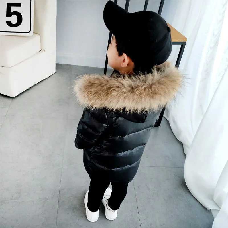 Down Coat Autumn and winter waterproof and spray resistant childrens fur round neck down jacket for boys and girls outdoor play dirt resistant down ja