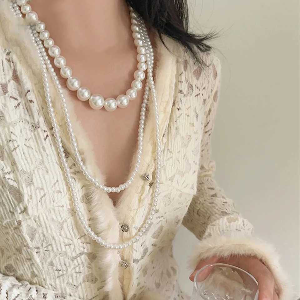 ZAKOL Vintage Multi-Layered Imitation Pearl Long Sweater Chain Necklace for Women Vintage Body Chain Party Wear AccessoriesX241009