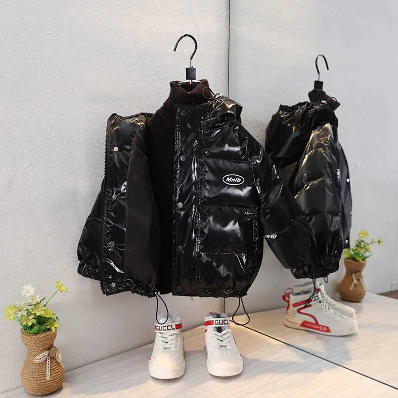Down Coat Fashionable new girl boy jacket winter warm thick down jacket baby shiny letter printed jacket clothing hooded apron jacket H241010