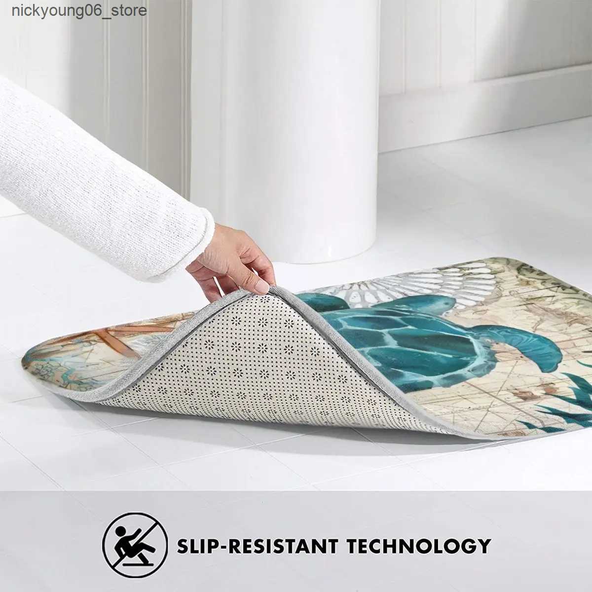 Non-Slip Bath Mats Sea Turtle Bath Mat Ocean Bathroom Carpet for Shower Home Entrance Anti Slip Velvet Soft Foot Mat Non Slip Printed Toilet Mat L2409