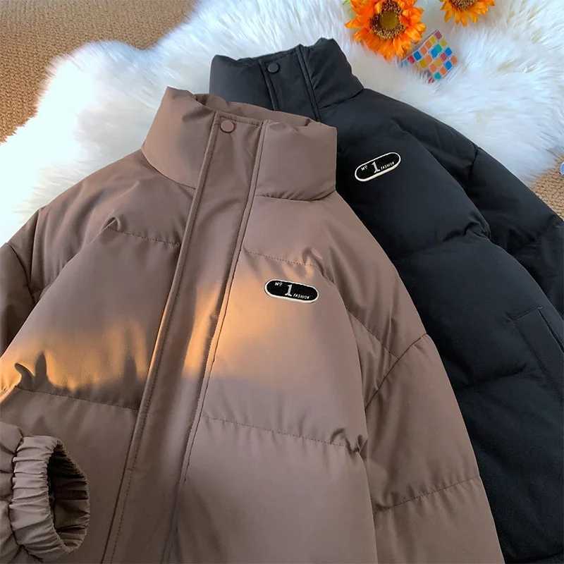 Men's Down Parkas Harajuku unisex down jacket new mens winter casual thick warm stand collar park loose fit plus size apron Y241009ODQZ