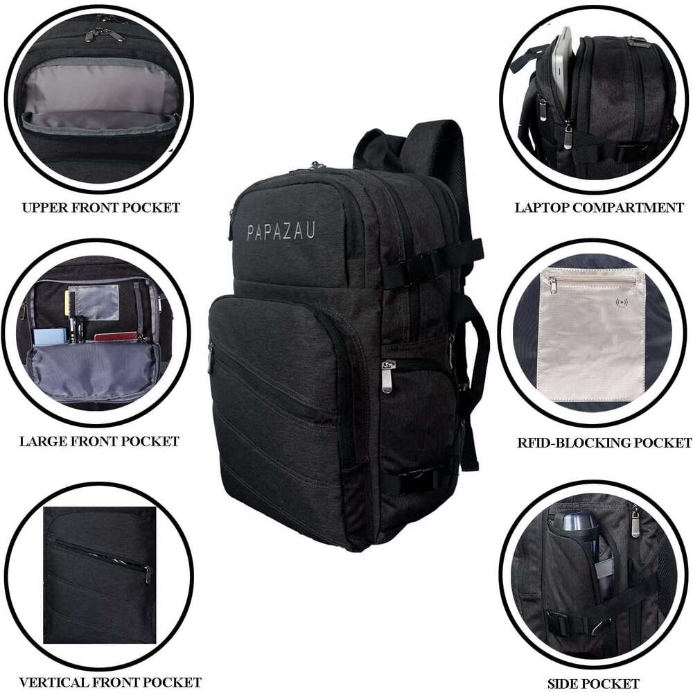 40L Travel Flight Approved Carry on Backpack Weekender Bag for Women Men (Grey)