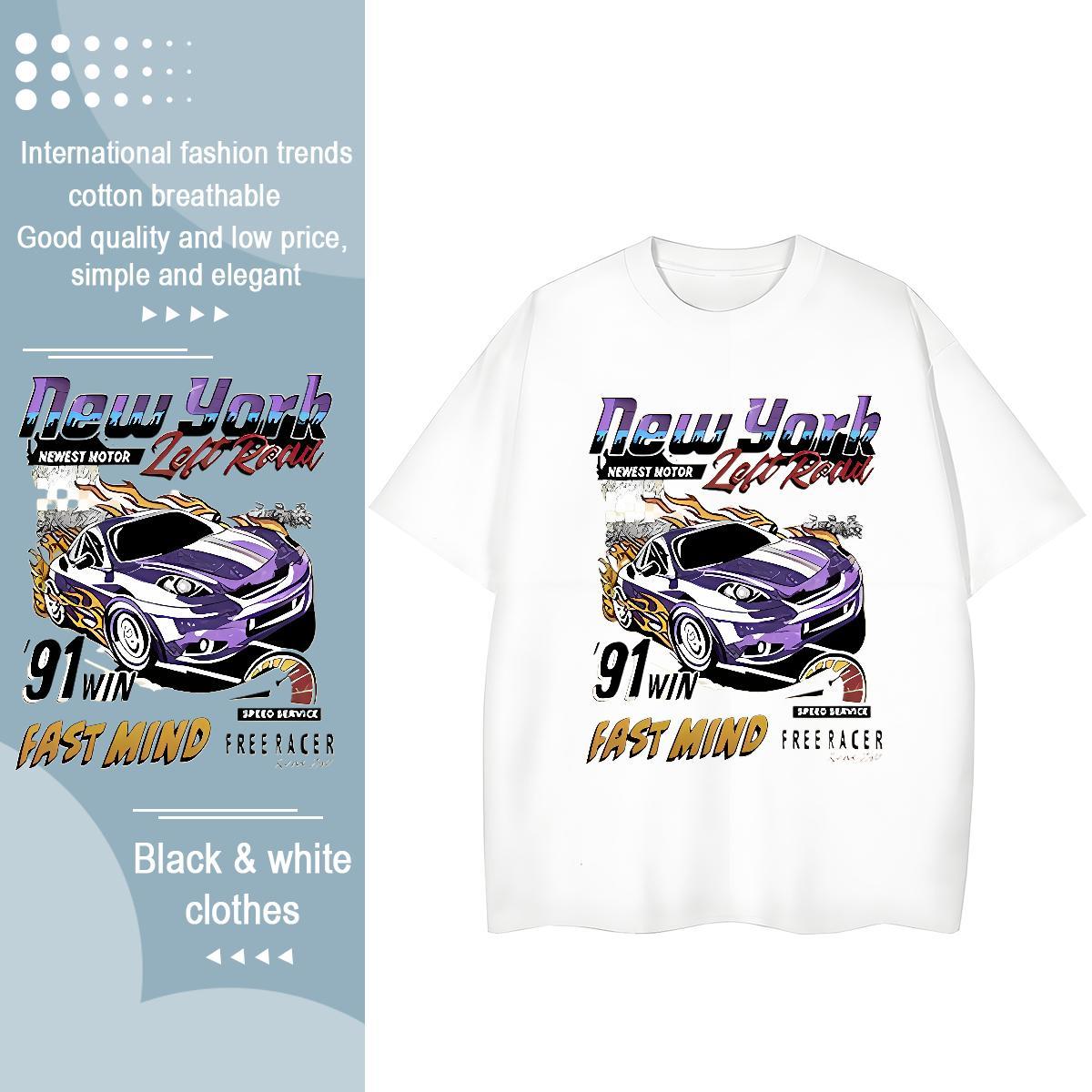 Stylist T shirt 230g Pure Cotton Breathable Short Sleeve Casual Beach car Womens Tshirts Nice Anime Print Tops Shirt