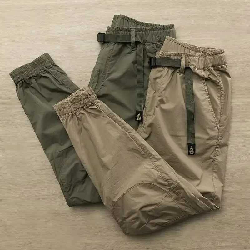 Retro American pure cotton mens cargo pants loose fit straight leg casual pants tactical tear through W241009