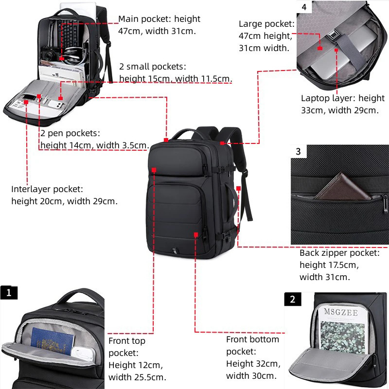 Expandable Mens 17 inch Laptop Backpack Waterproof Bag USB School Sports Travel 241008