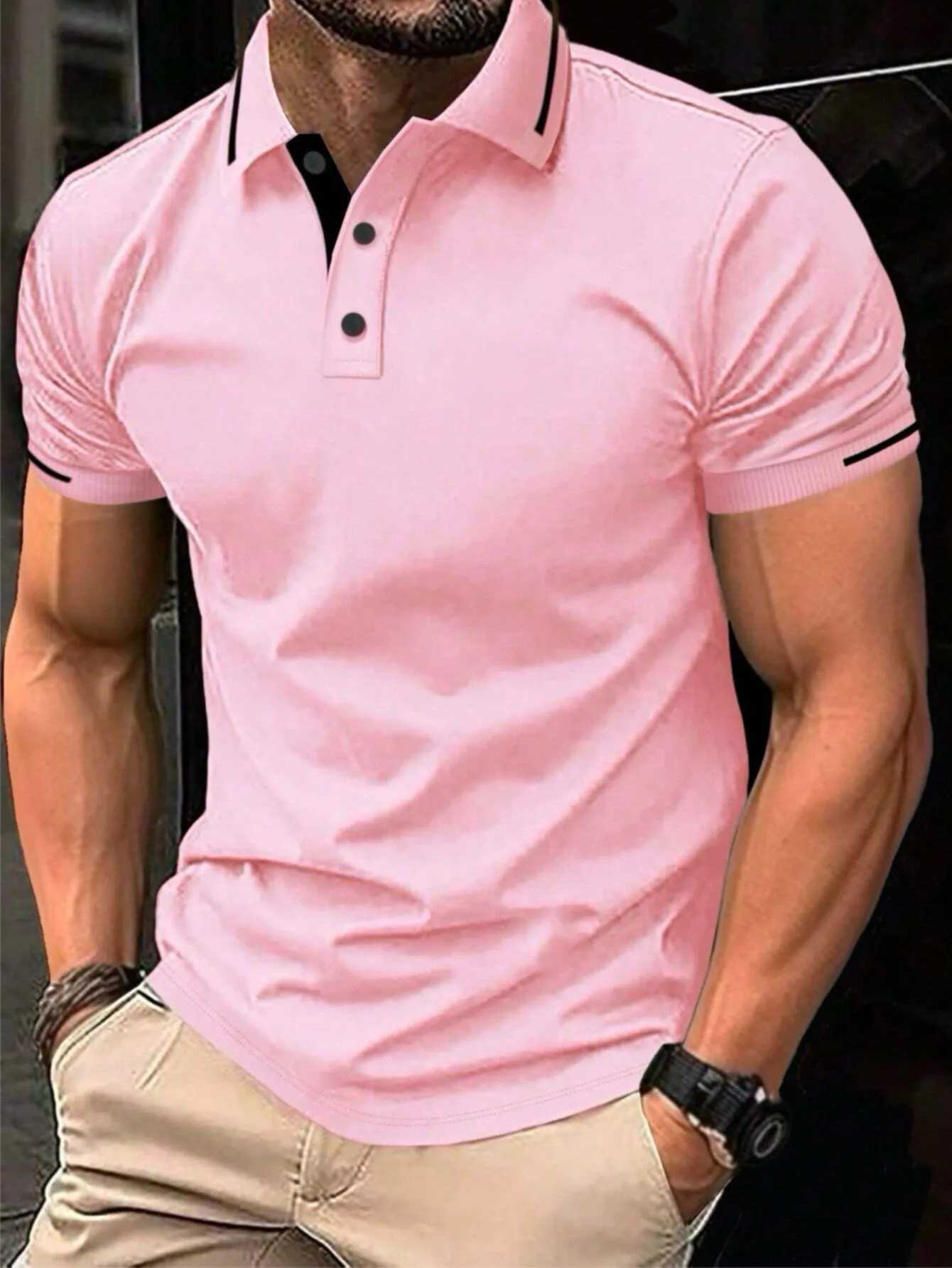 Mens high-quality short sleeved polo shirt high-end casual business T-shirt Henry collar polo high-quality mens T-shirt W241010
