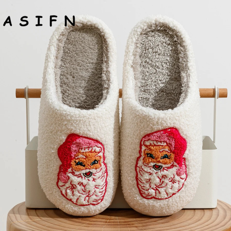 Fashion Winter Christmas Santa Claus Slippers Houseshoes Women Comfy Home Flat Slip-on Bedroom Cute Pink Christmas Party Shoes 241010