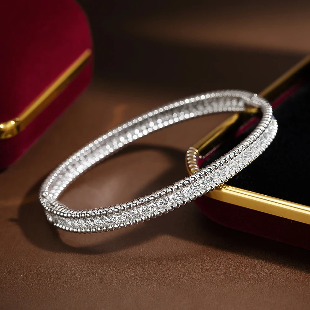 OEVAS 100% 925 sterling silver 2mm all Mo silica bracelet for women 18k platinum plated diamond bracelet party exquisite jewelry 241007