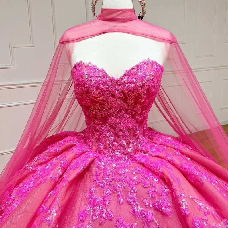 Rose Red Shiny Princess Sequin Lace Appliques Tull Quinceanera Dresses Off The Shoulder Ball Gown Princess Dress Corset Vestidos De 15 Anos